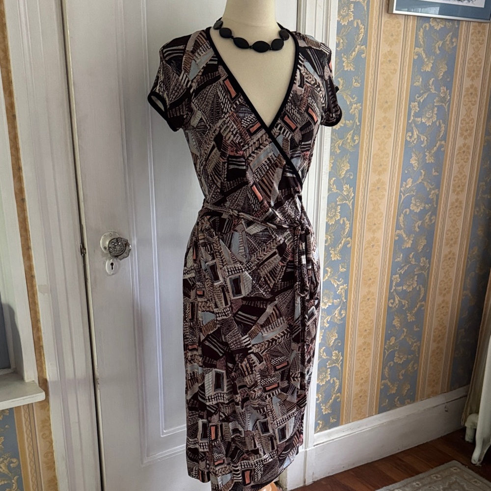 Peruvian Connection Black and Brown Geometric Midi Dress